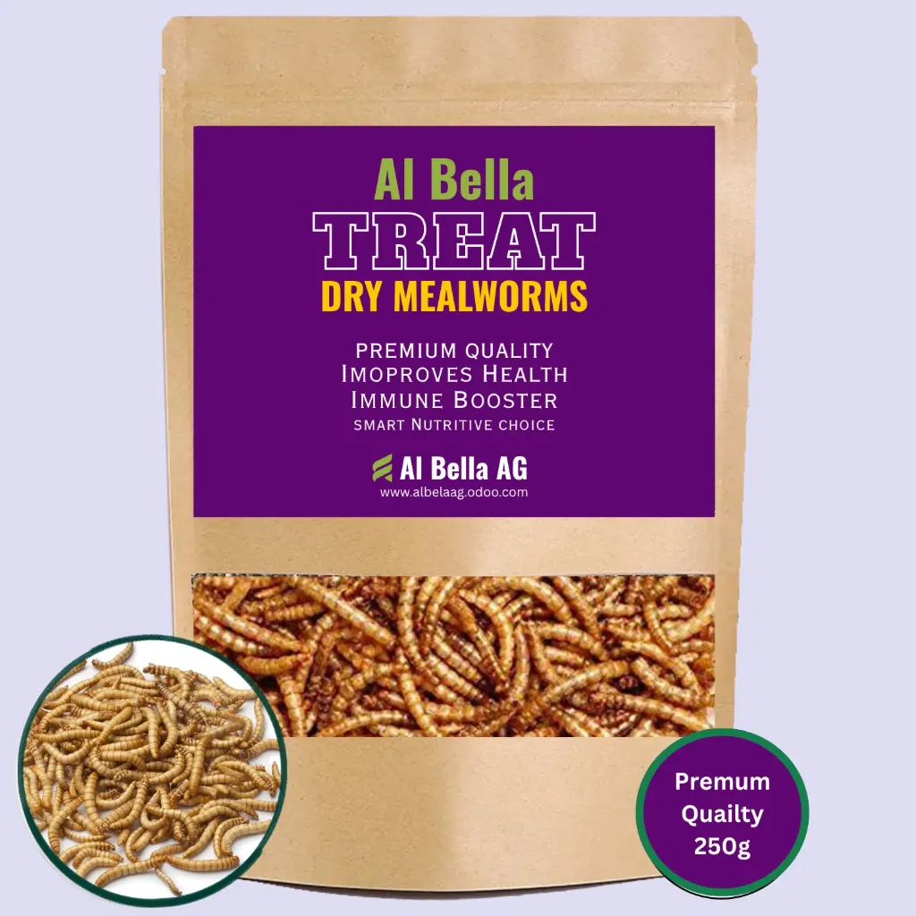 Al Bella Treat Mealworms (Dry) 250g.                            100% Natural, Premium Quality.